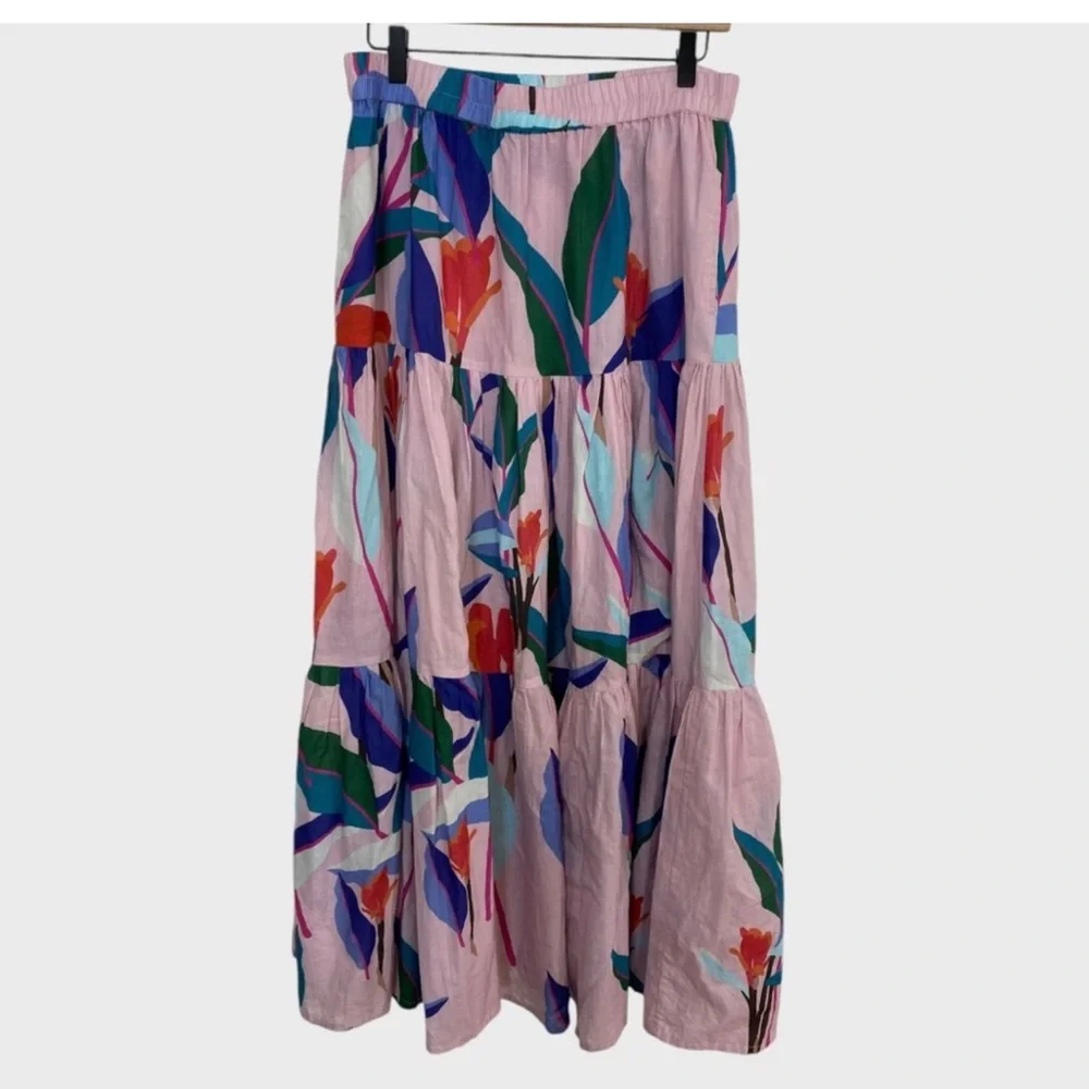 Oliphant Pink Multicolor Floral Leaf Maxi Skirt Size Medium - Picture 3 of 5